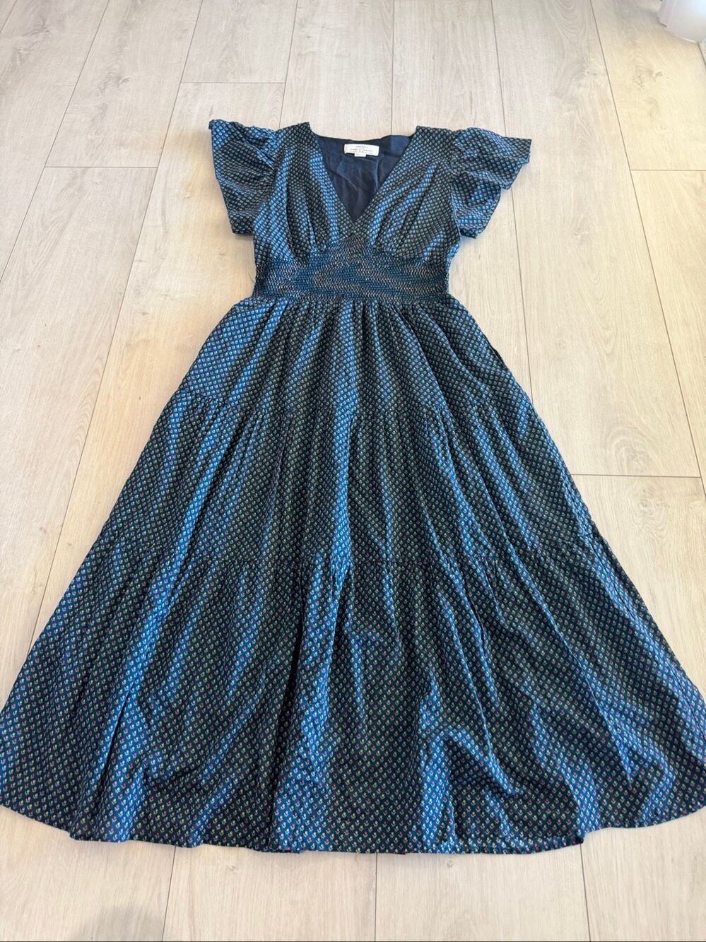 Birds of Paradis by Trovata Midi Dress Floral Smocked V-Neck size M